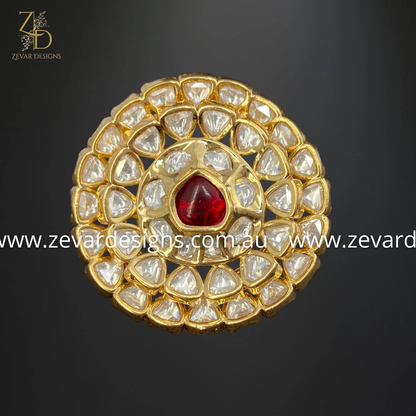 Zevar Designs Rings Designer Kundan Polki Ring - Ruby