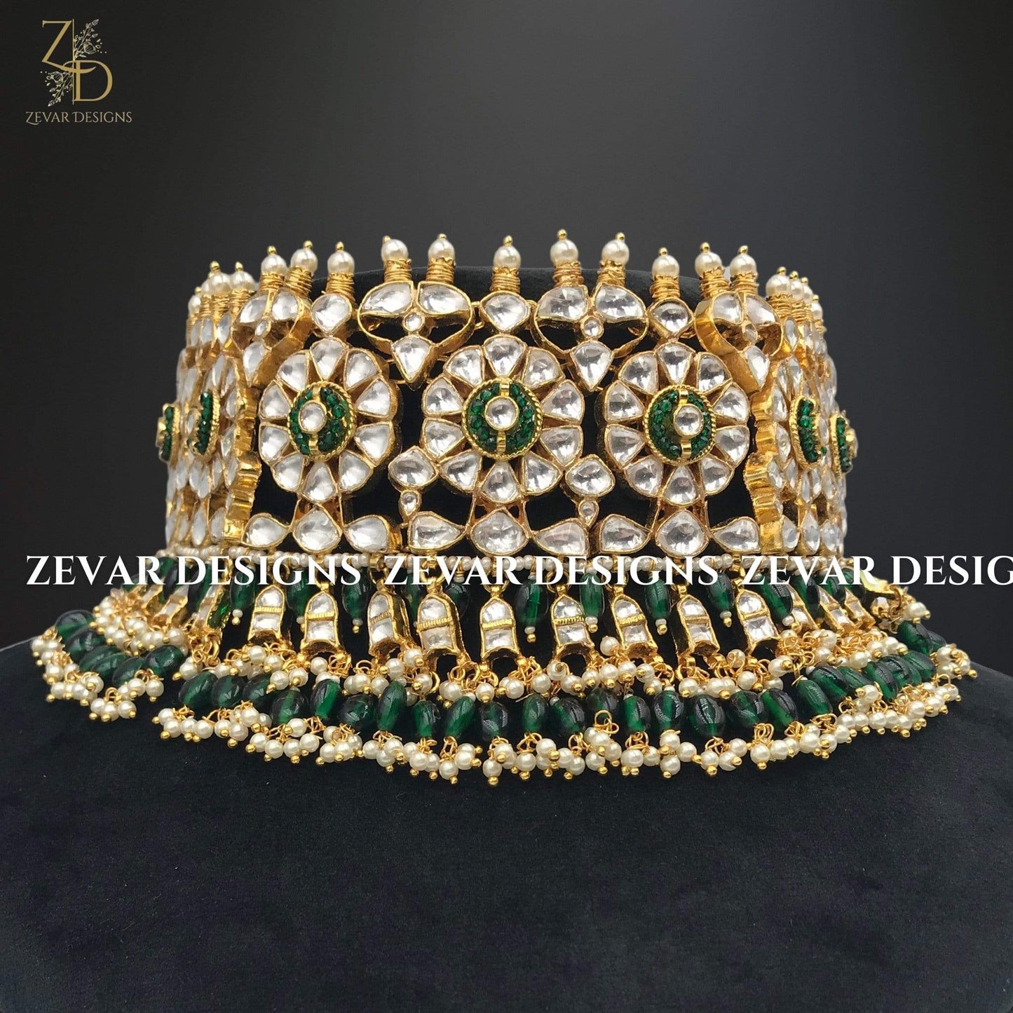 Zevar Designs Kundan Choker Designer Pachi Kundan Choker Set - Green