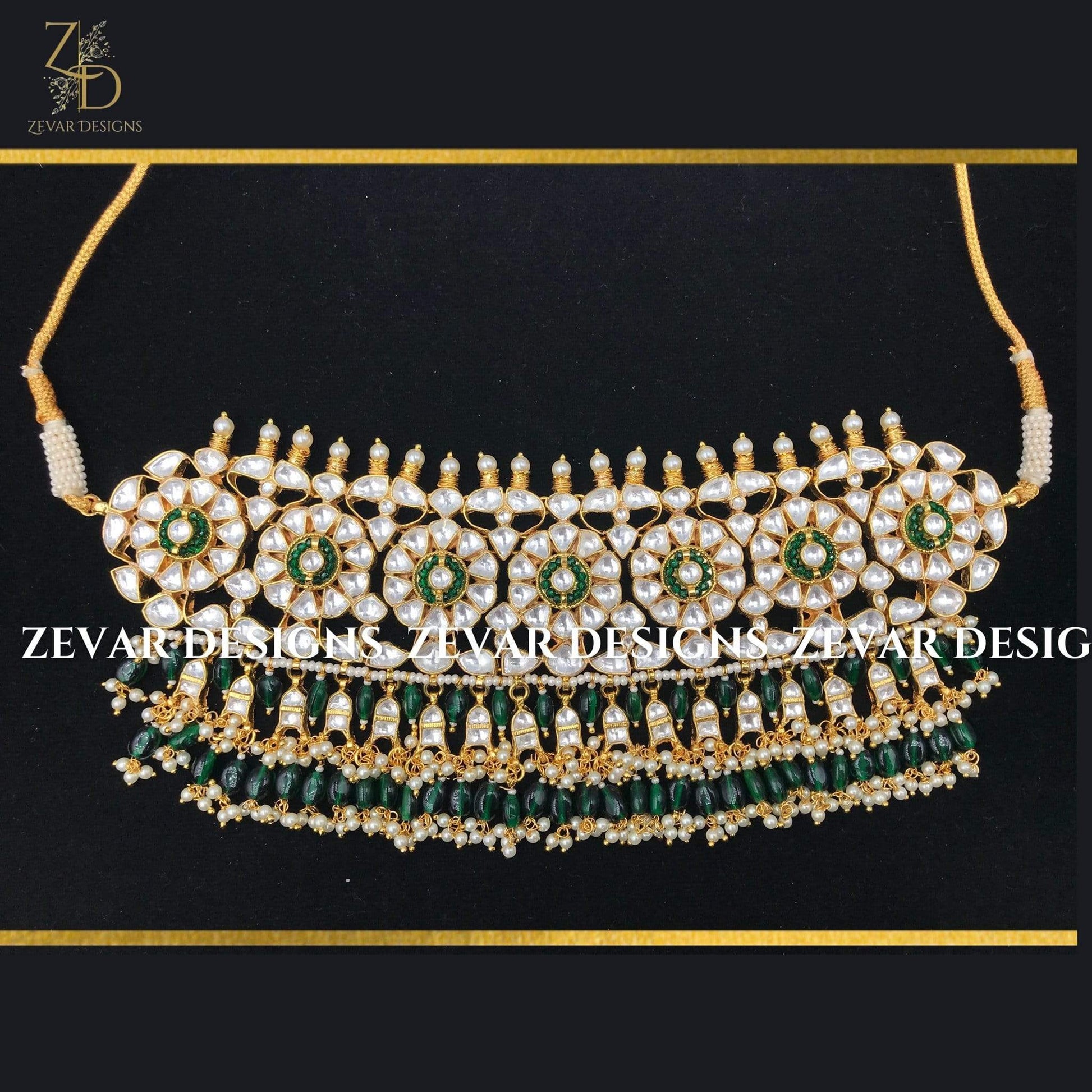 Zevar Designs Kundan Choker Designer Pachi Kundan Choker Set - Green