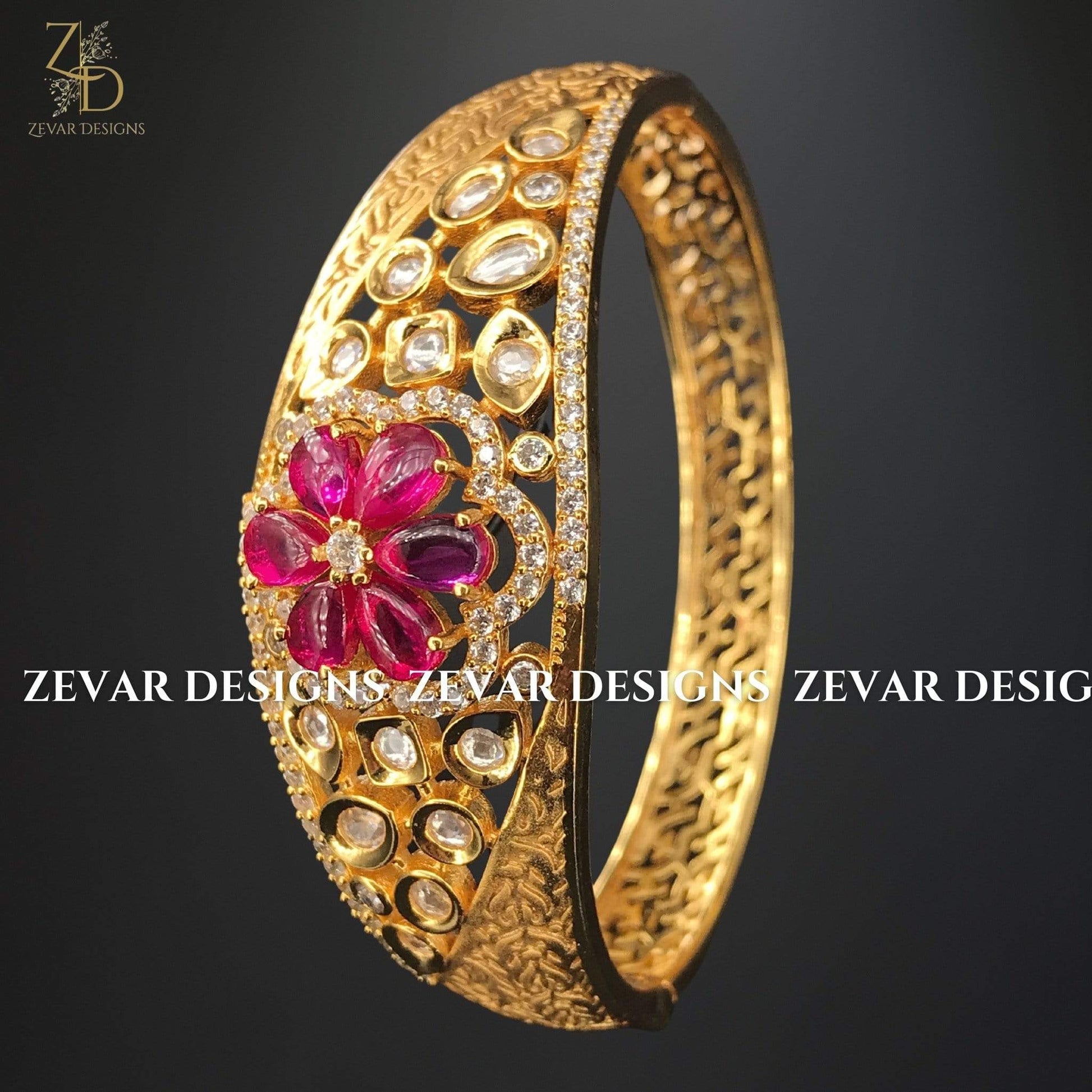 Zevar Designs Kundan Bangles Kundan AD Bracelet - Ruby Red