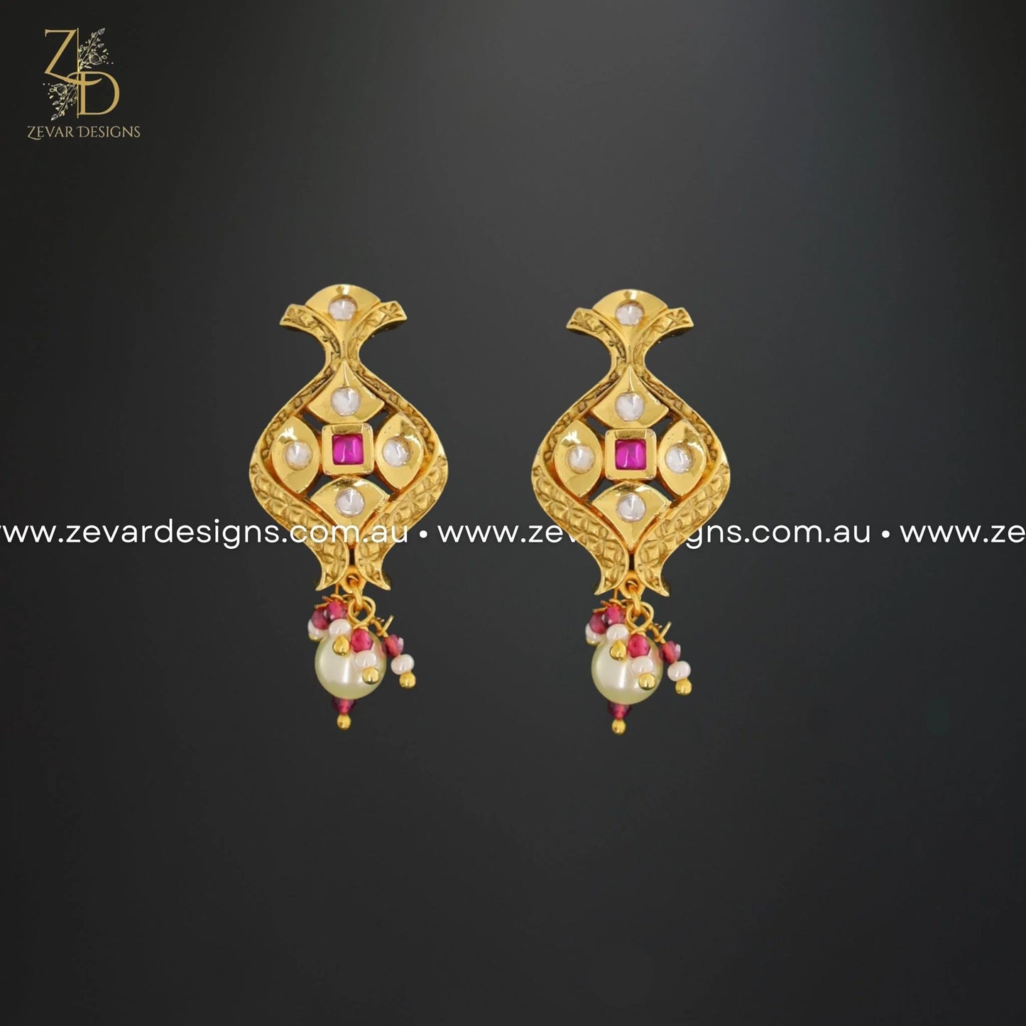 Zevar Designs Long Necklace Sets Kundan and AD Pendant Set in Ruby Red