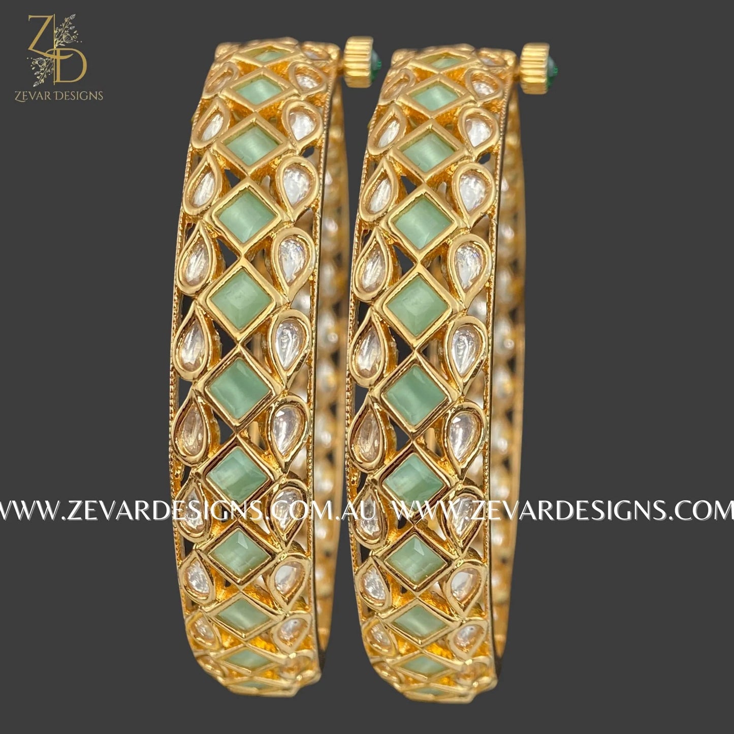 Zevar Designs Kundan Bangles Kundan Bangles - Mint Green