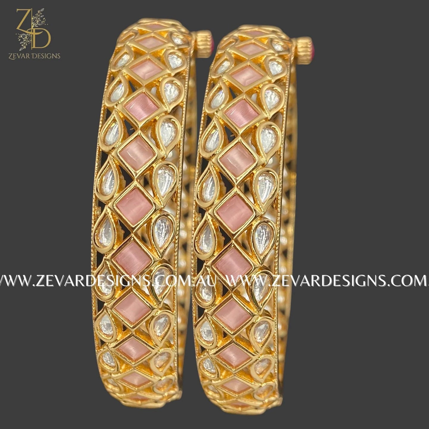 Zevar Designs Kundan Bangles Kundan Bangles - Pink