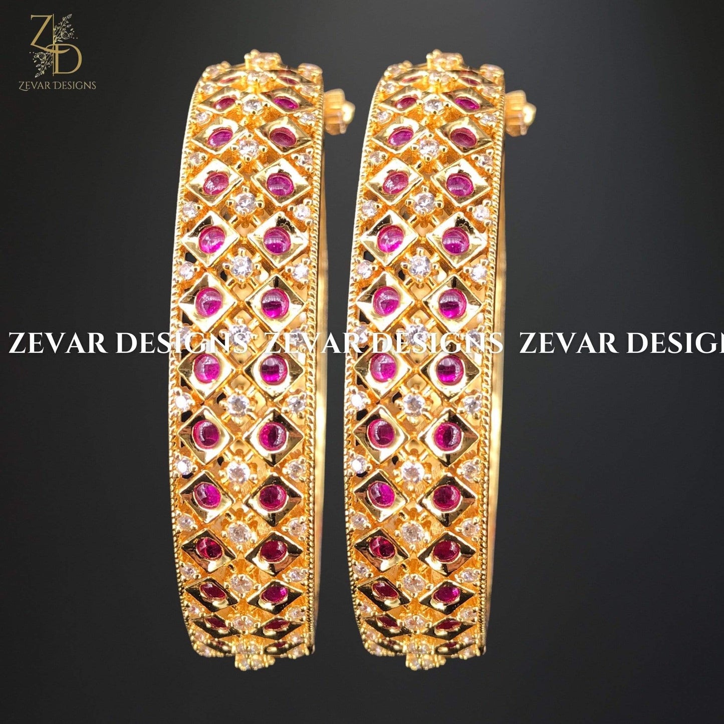 Zevar Designs Kundan Bangles Kundan Bangles - Ruby Red