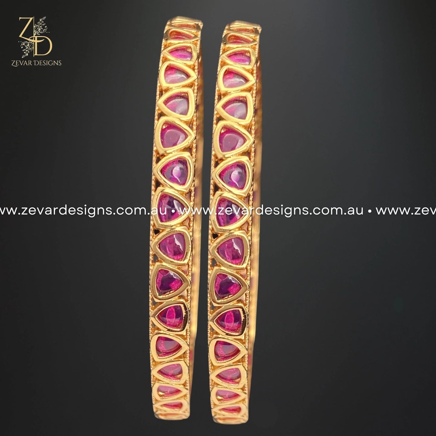 Zevar Designs Kundan Bangles Kundan Bangles (Slim) - Ruby