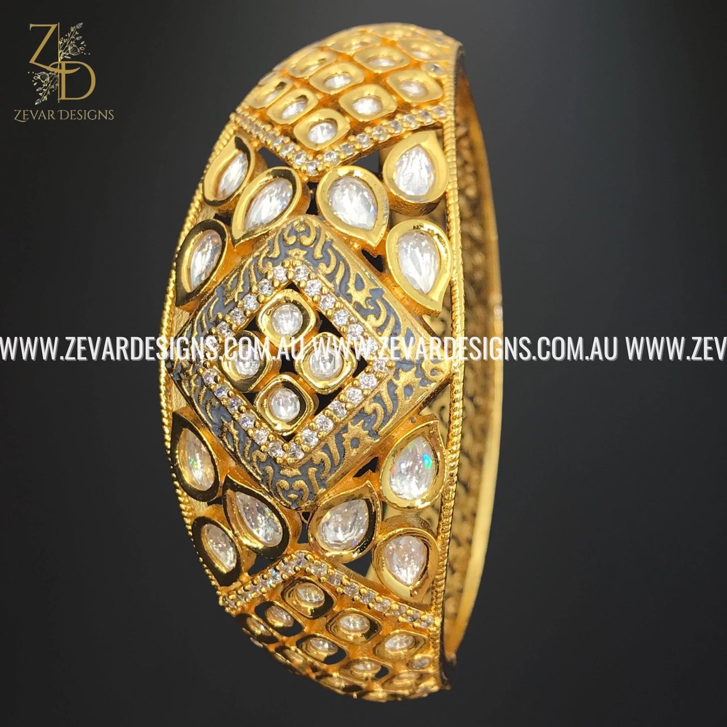 Zevar Designs Kundan Bracelets Kundan Bracelet - Grey