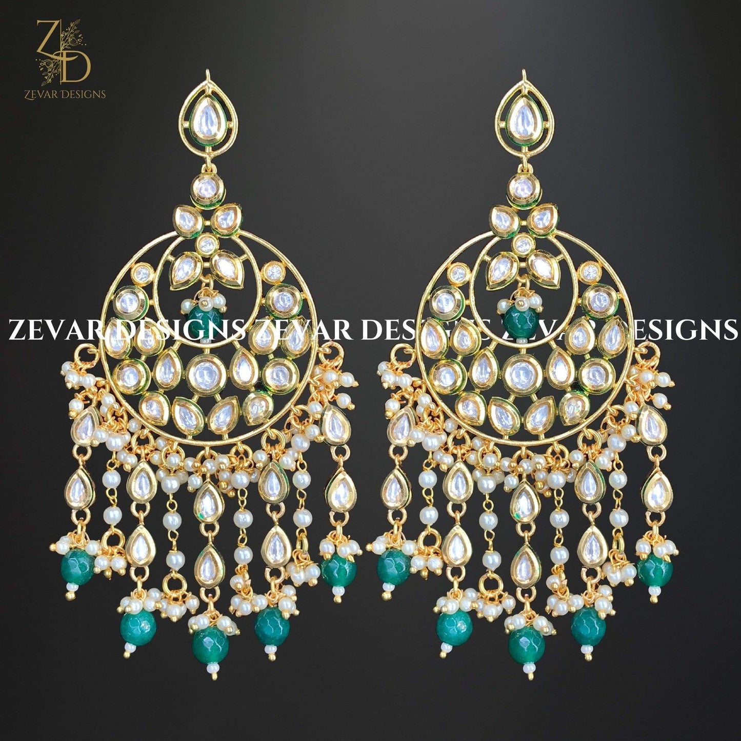 Zevar Designs Chandbali Kundan Chandbali Maang Tikka Set - Emerald Green