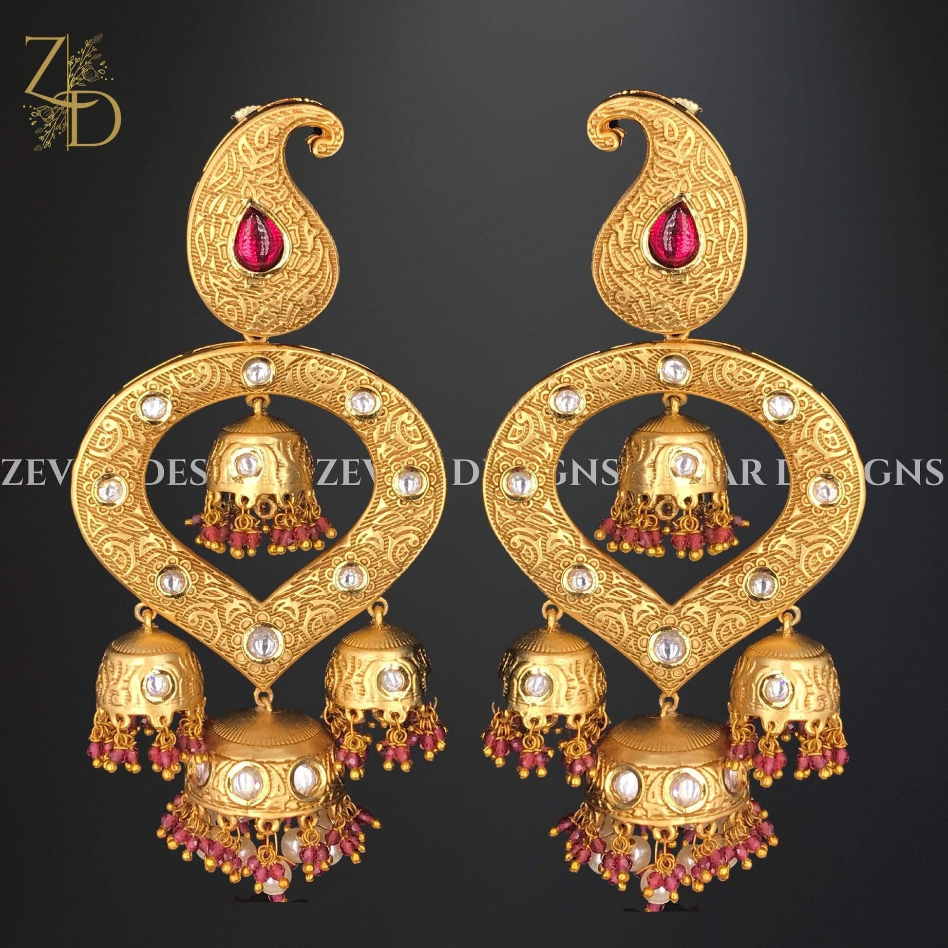 Zevar Designs Kundan Earrings Kundan Earrings and Passa Set