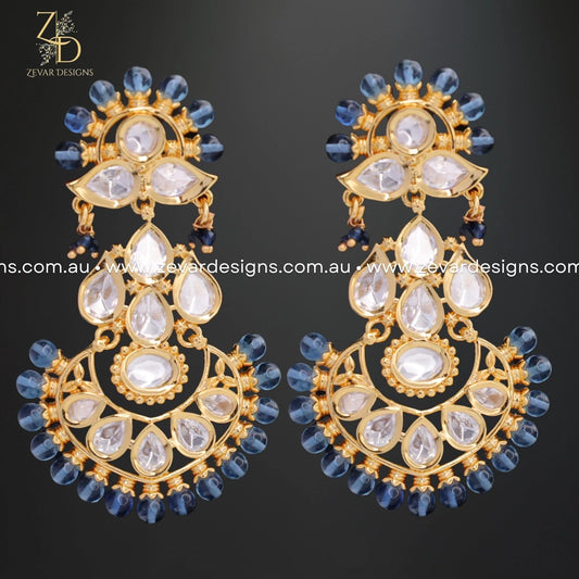 Zevar Designs Kundan Earrings Kundan Earrings - Blue