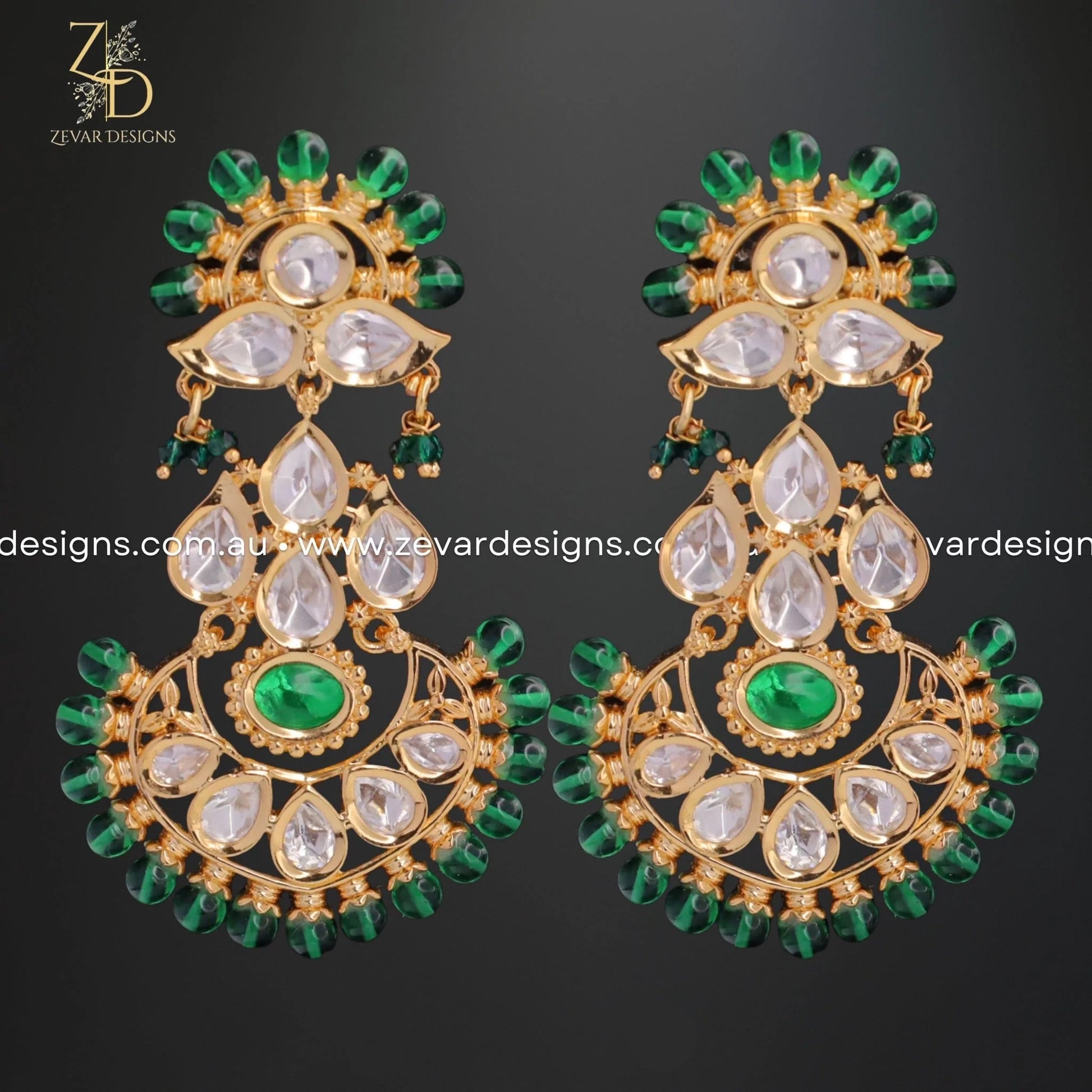 Zevar Designs Kundan Earrings Kundan Earrings - Green