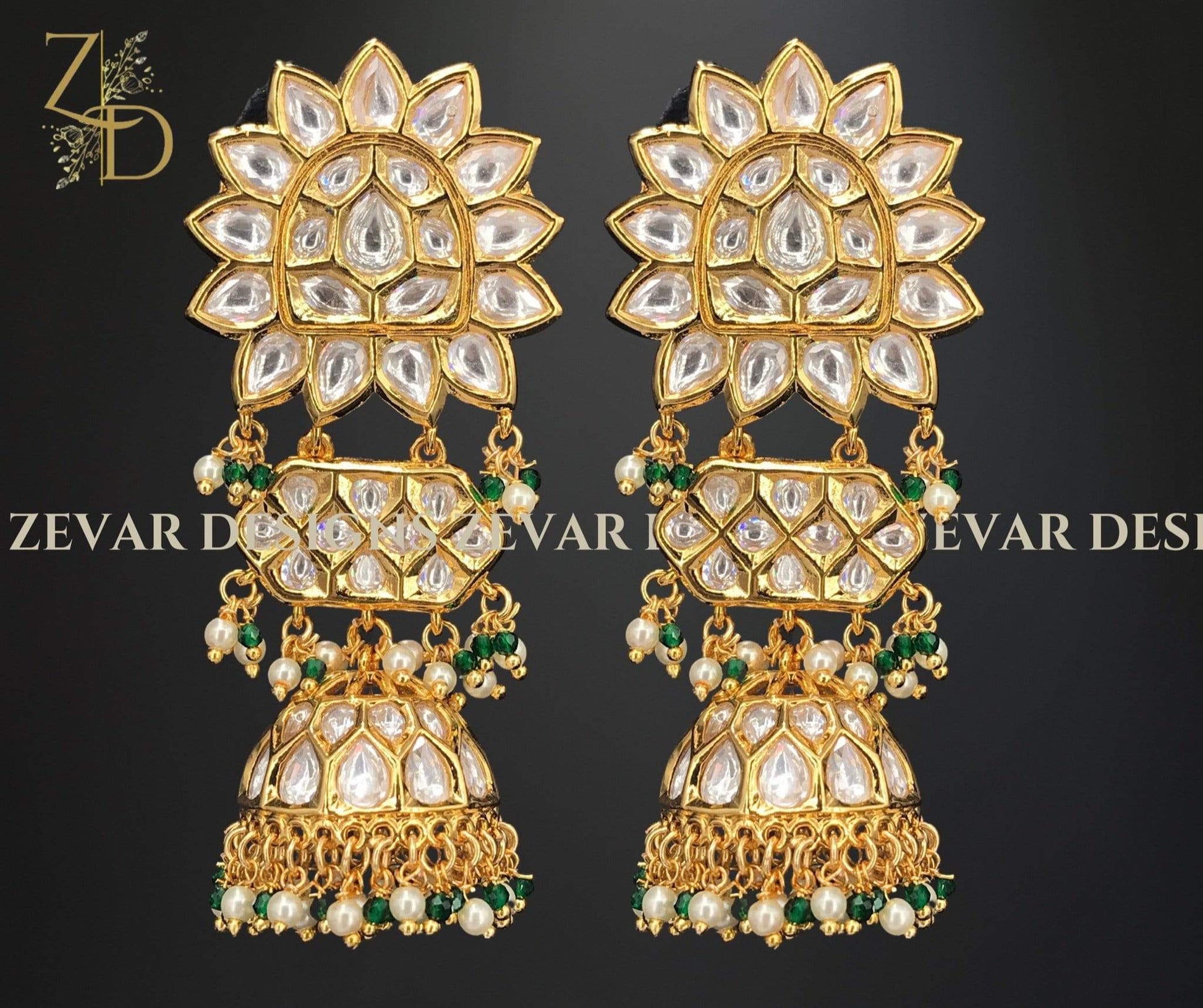 Zevar Designs Kundan Jhumki Kundan Jhumki - Green