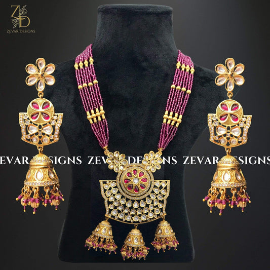 Zevar Designs Kundan Long Set Kundan Long Set in Ruby Red