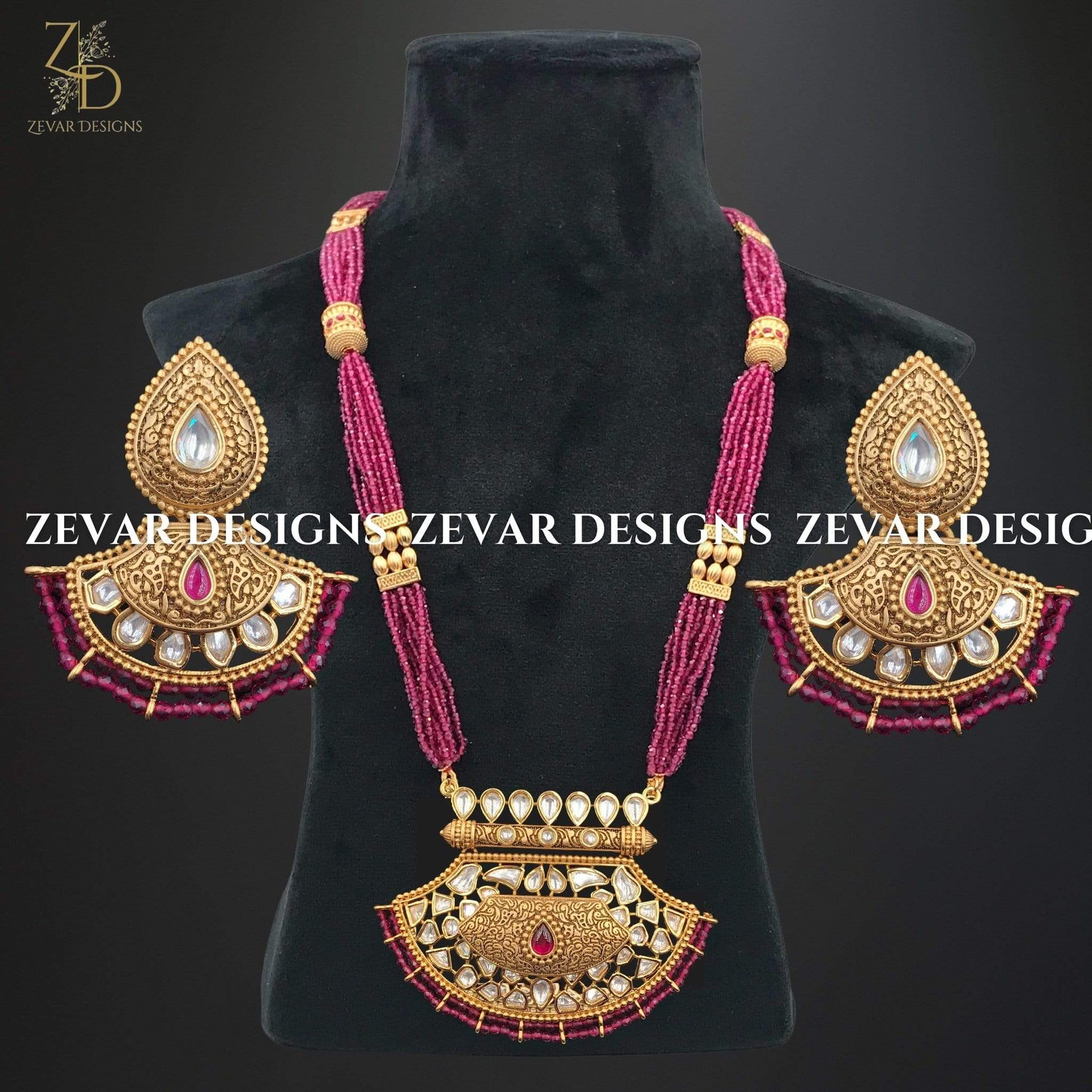 Zevar Designs Kundan Long Set Kundan Long Set in Ruby Red