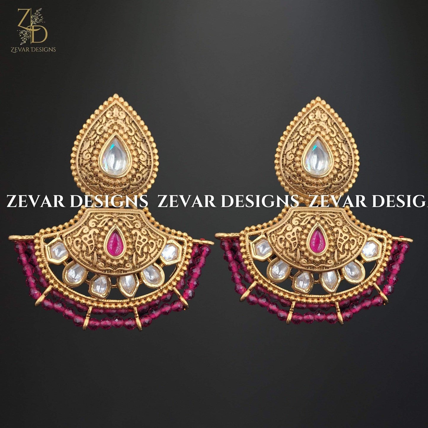 Zevar Designs Kundan Long Set Kundan Long Set in Ruby Red