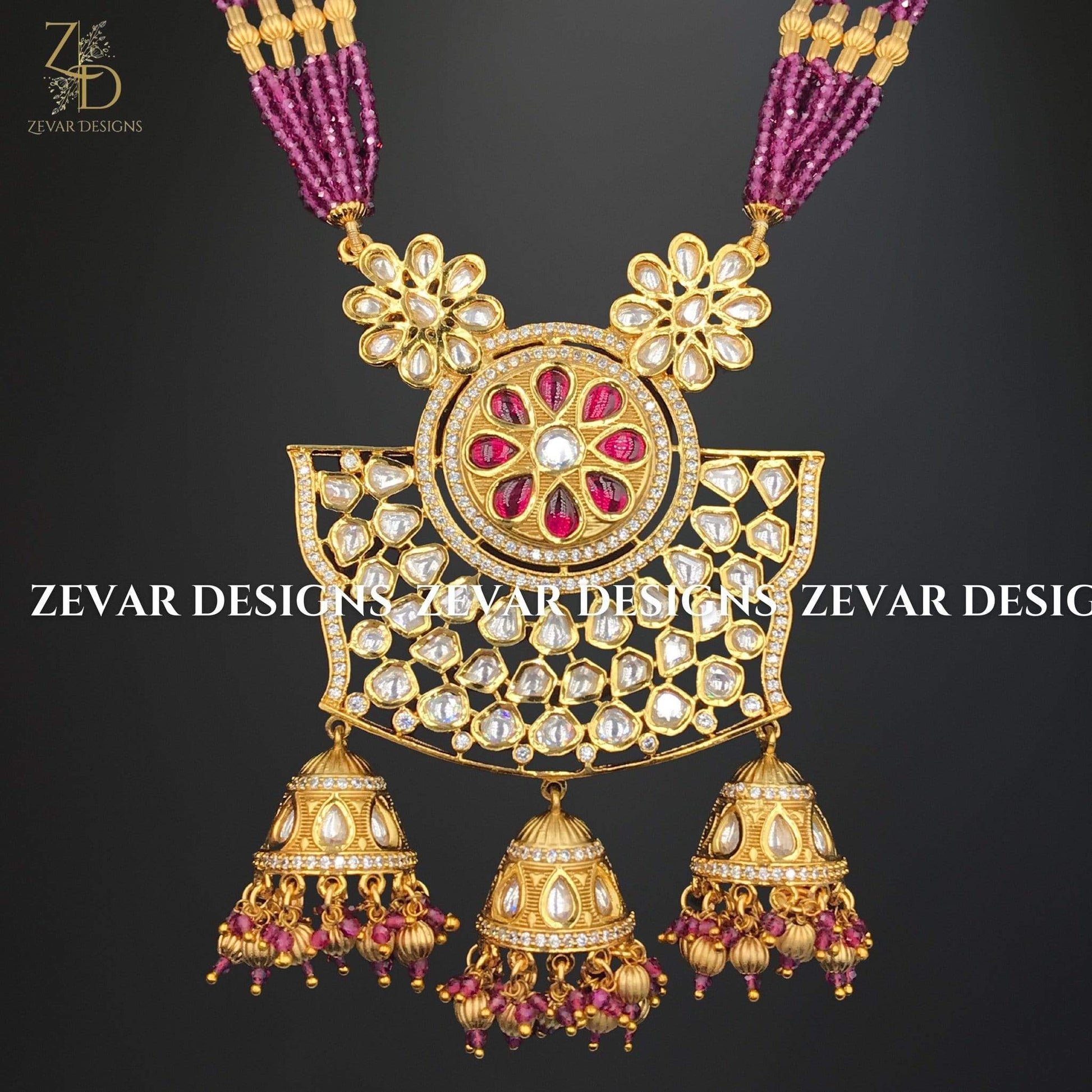 Zevar Designs Kundan Long Set Kundan Long Set in Ruby Red