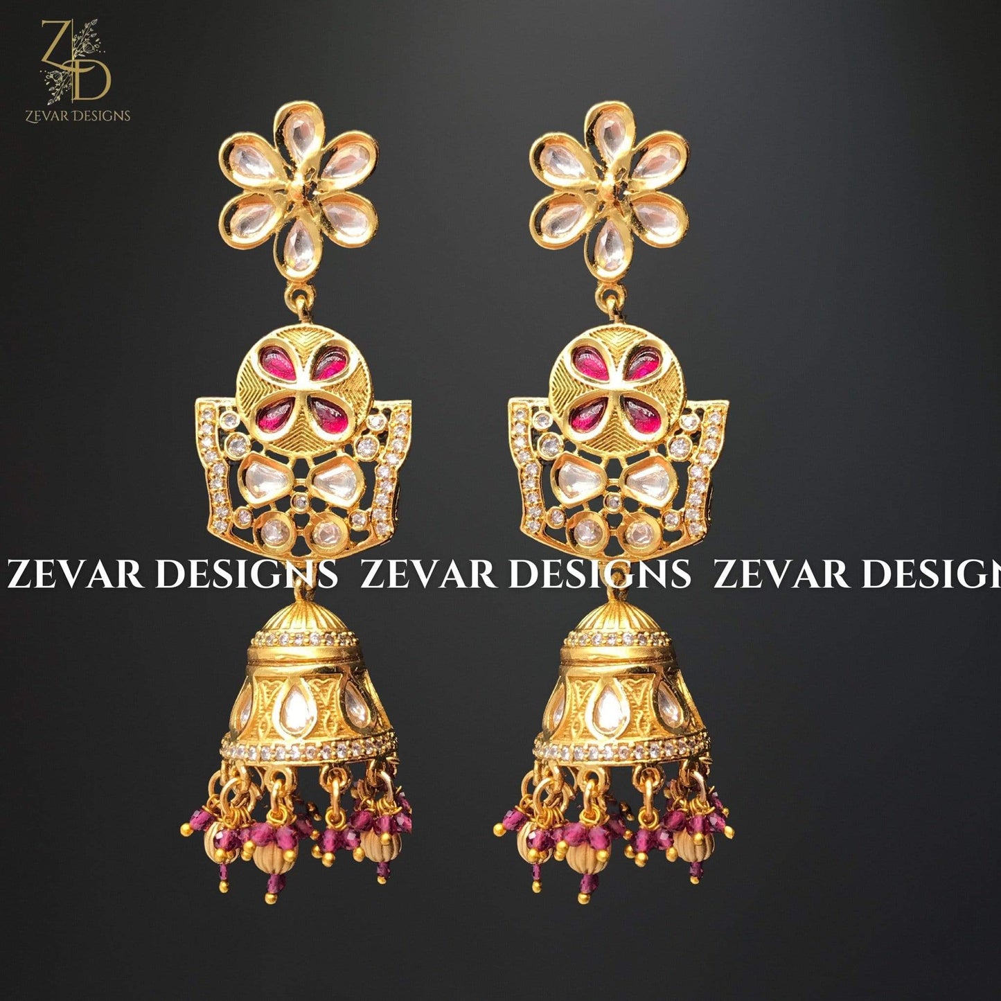 Zevar Designs Kundan Long Set Kundan Long Set in Ruby Red