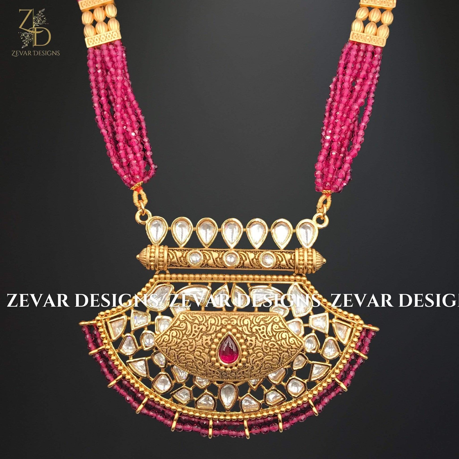 Zevar Designs Kundan Long Set Kundan Long Set in Ruby Red