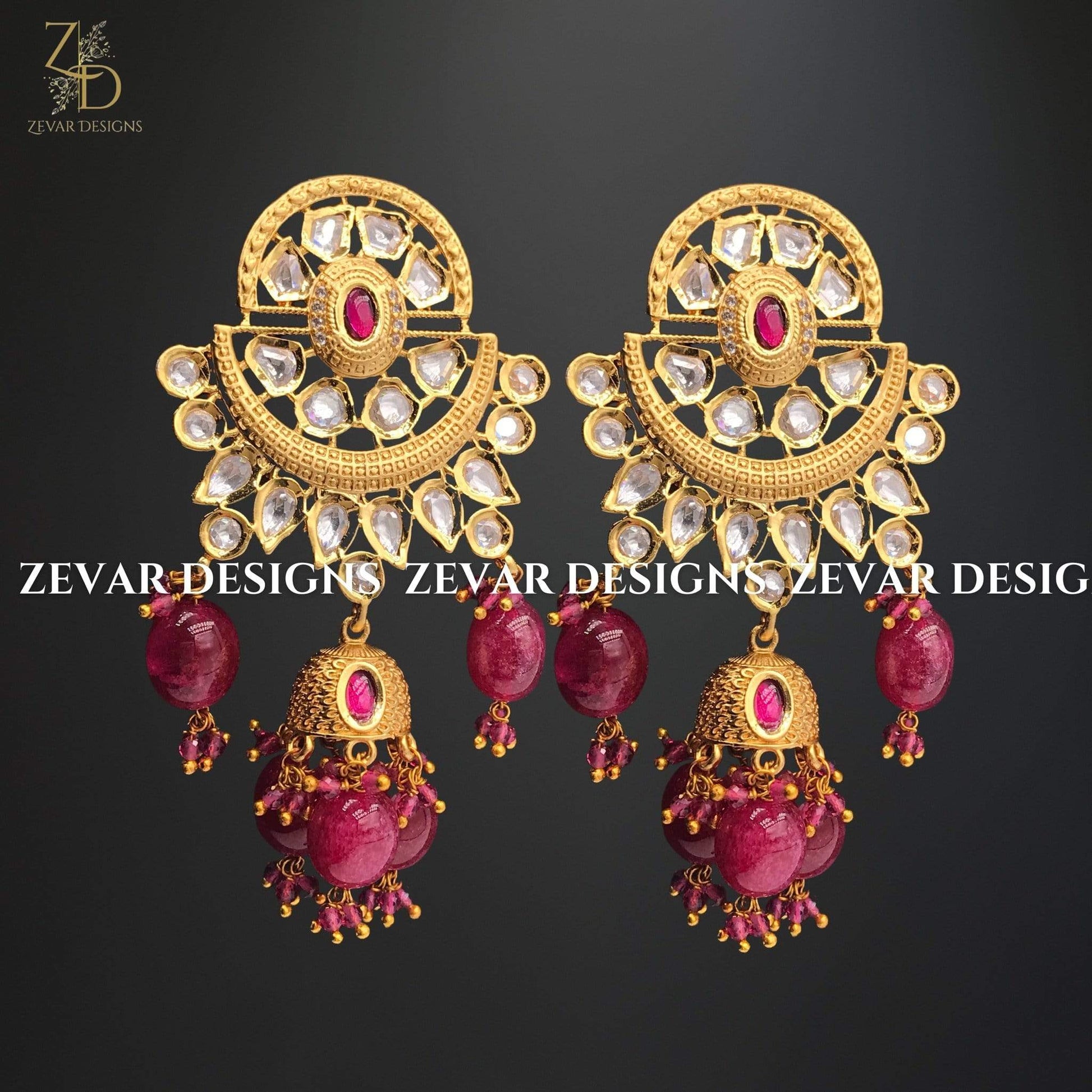 Zevar Designs Kundan Long Set Kundan Long Set with Ruby Red Drops