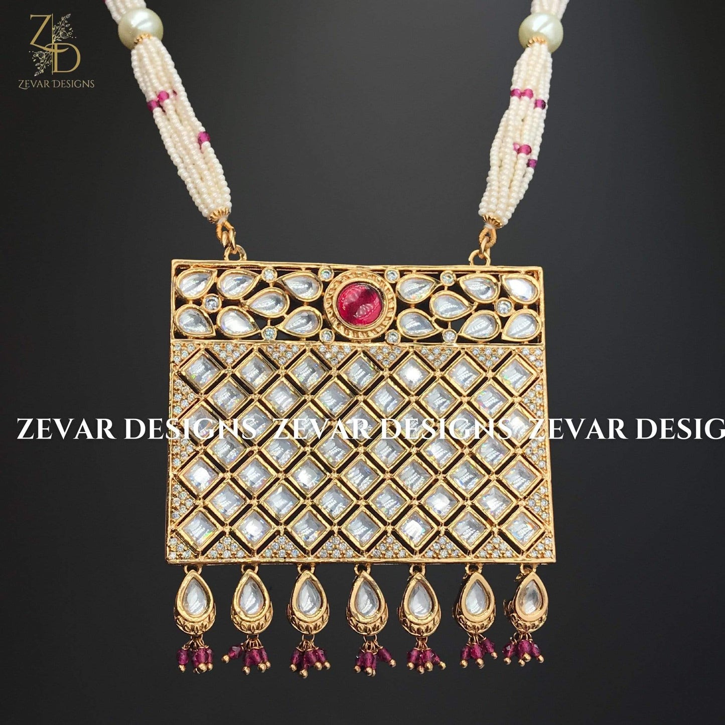 Zevar Designs Kundan Long Set Kundan Long Set with Oversize Square Pendant