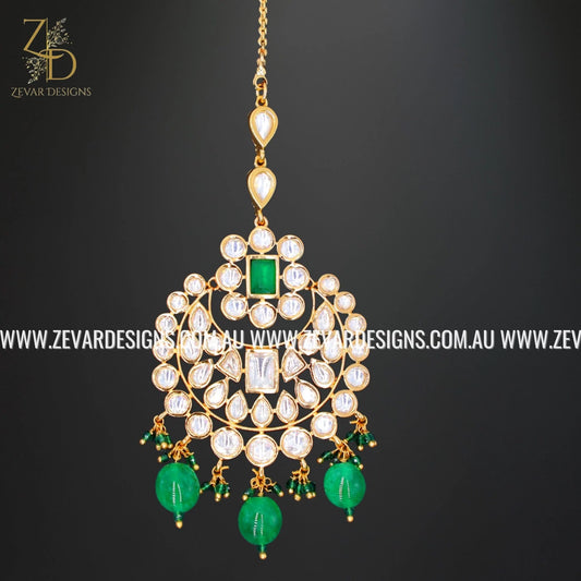 Zevar Designs Maang Tikka Kundan Maang Tikka - Green