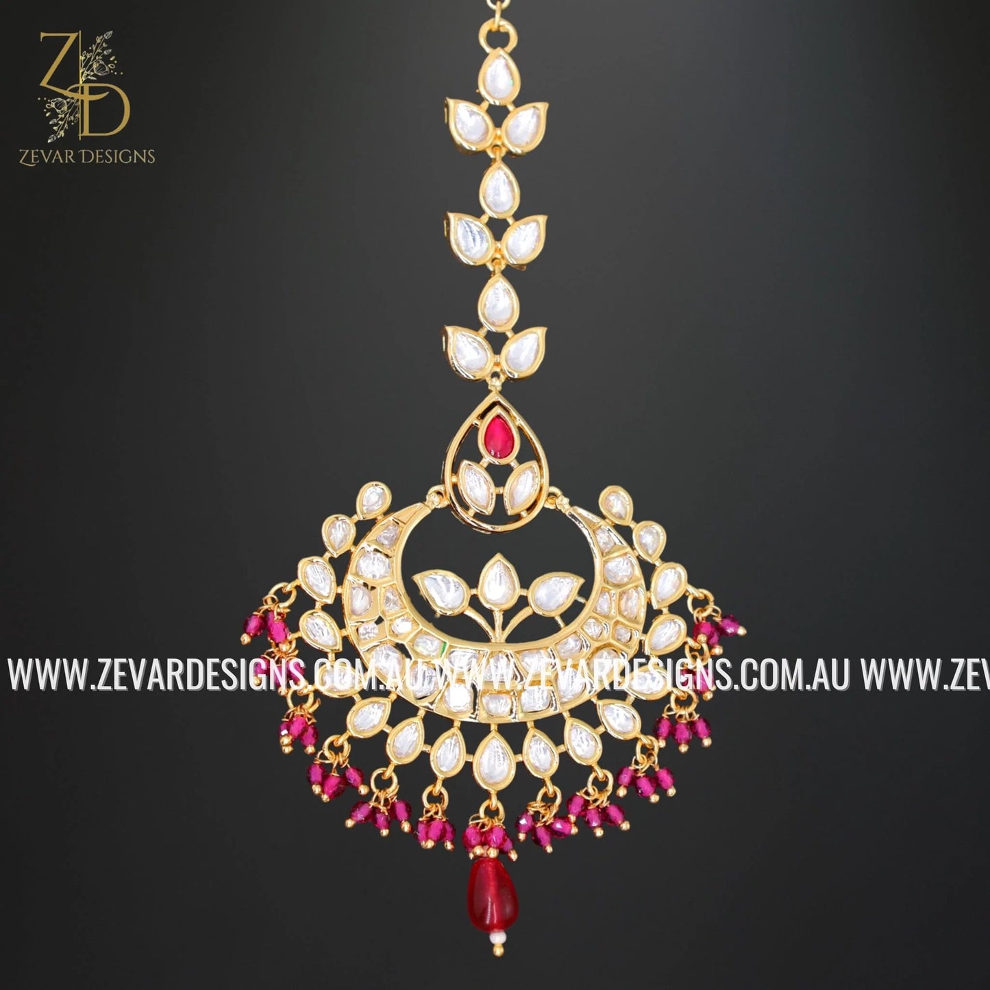 Zevar Designs Maang Tikka Kundan Maang Tikka - Red