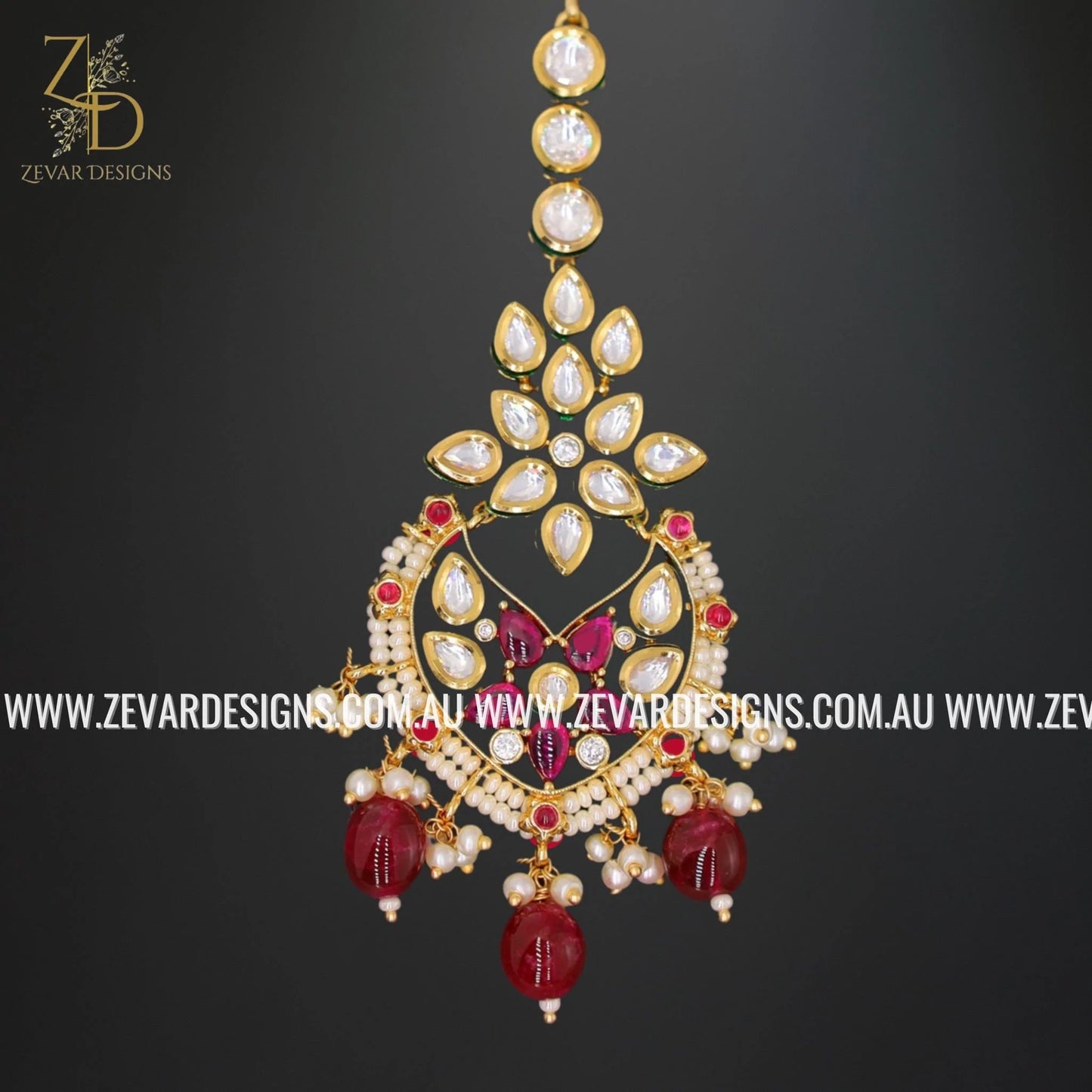 Zevar Designs Maang Tikka Kundan Maang Tikka - Red