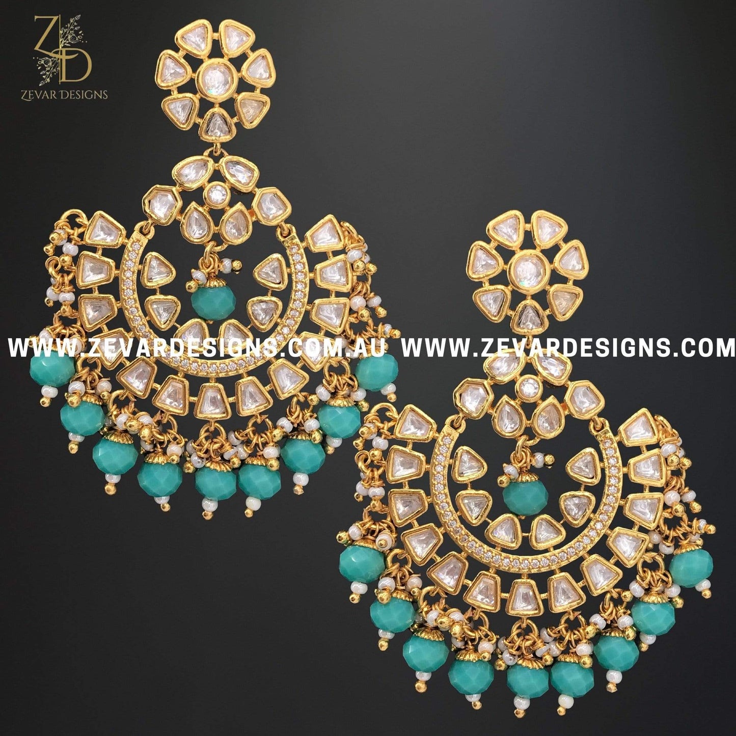 Zevar Designs Kundan Maang Tikka Kundan Maang Tikka Set - Mint Green