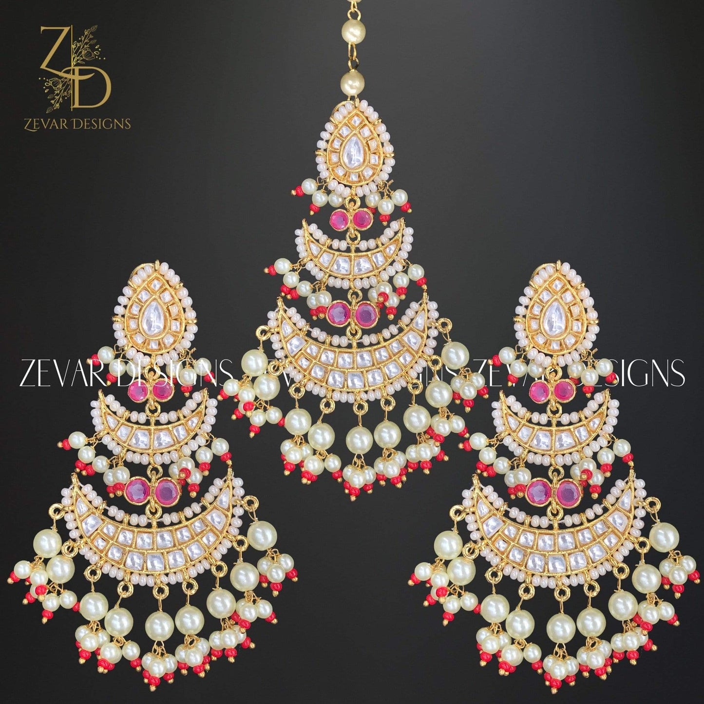 Zevar Designs Kundan Maang Tikka Kundan Maang Tikka Set - Red