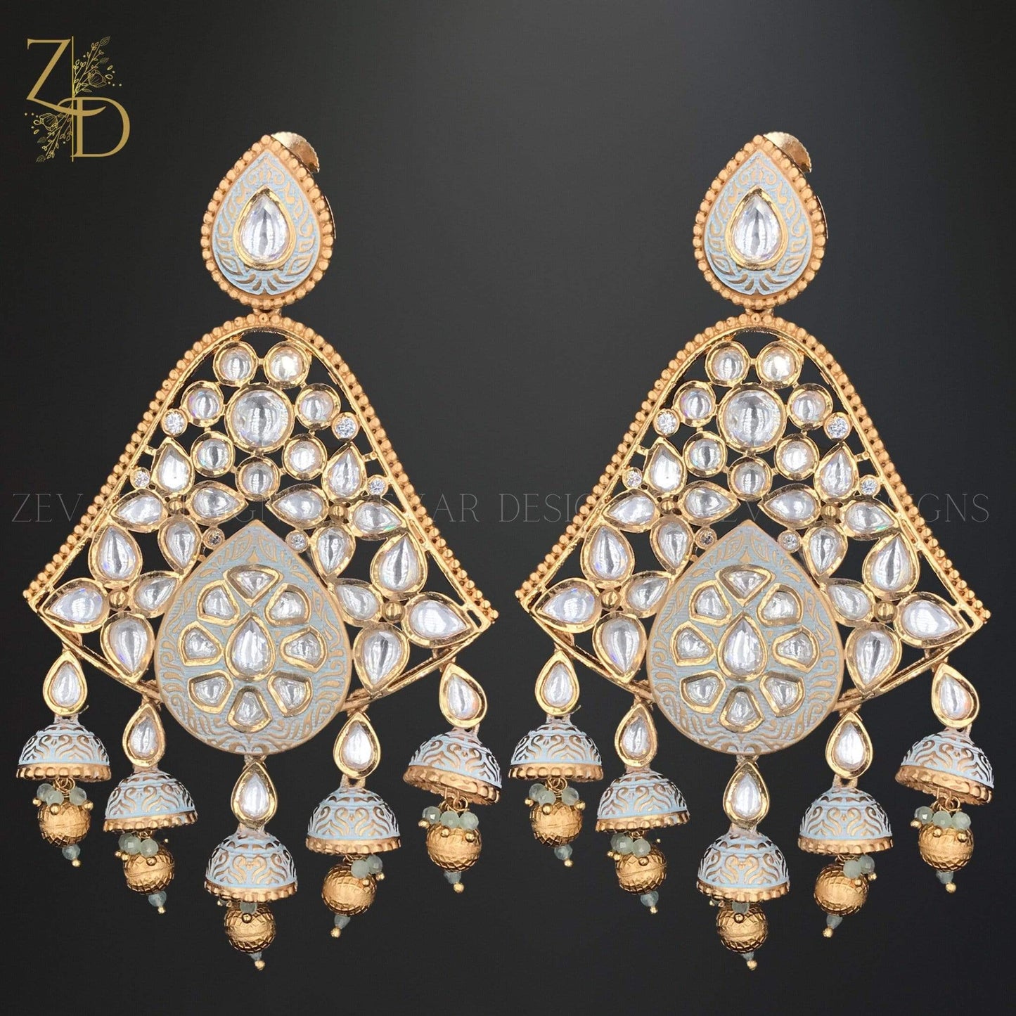 Zevar Designs Kundan Earrings Kundan Meena Earrings - Sky Blue