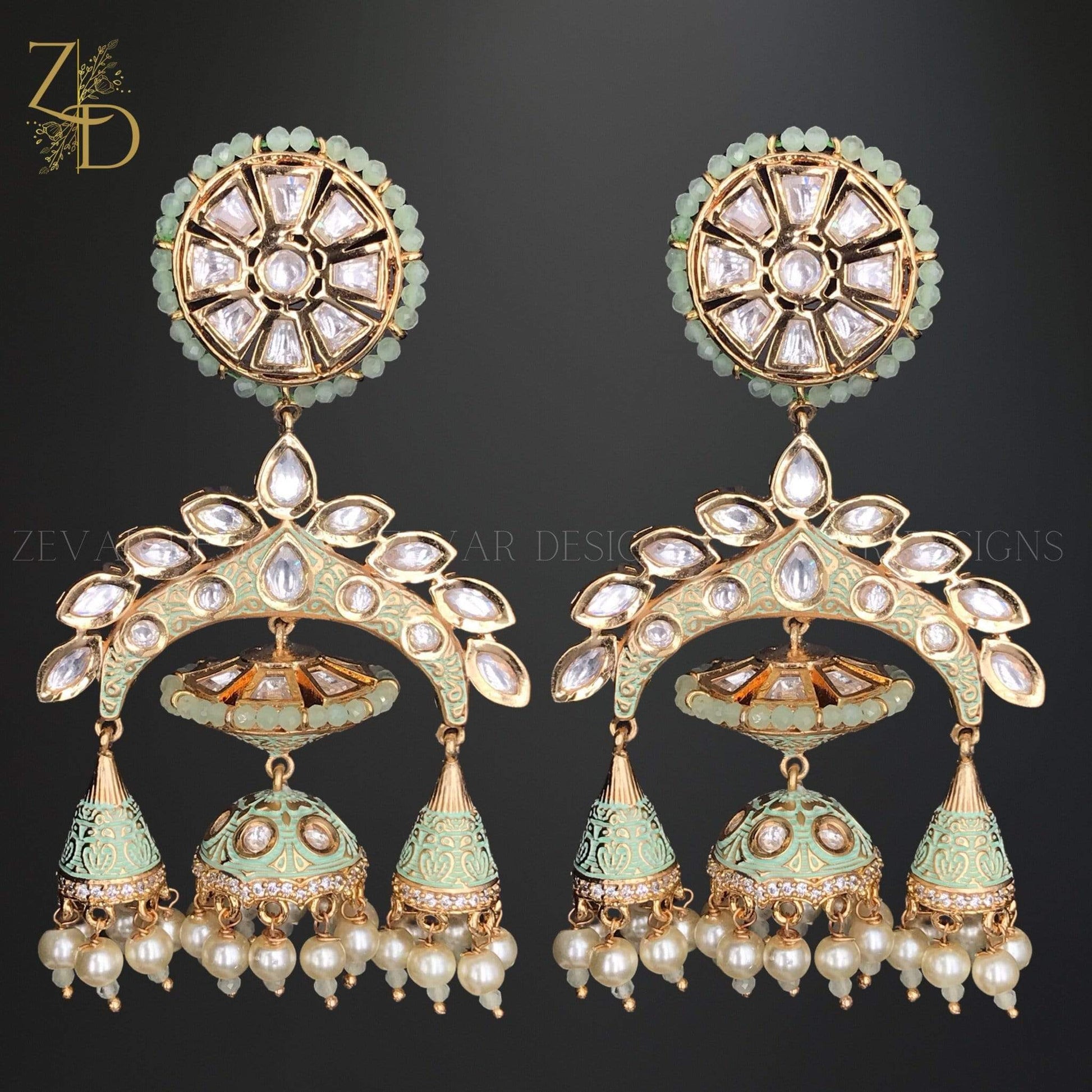 Zevar Designs Kundan Jhumki Mint Kundan Meena Jhumki