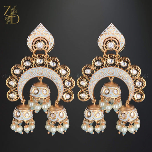 Zevar Designs Chandbali Kundan Meena Jhumki - Sky Blue