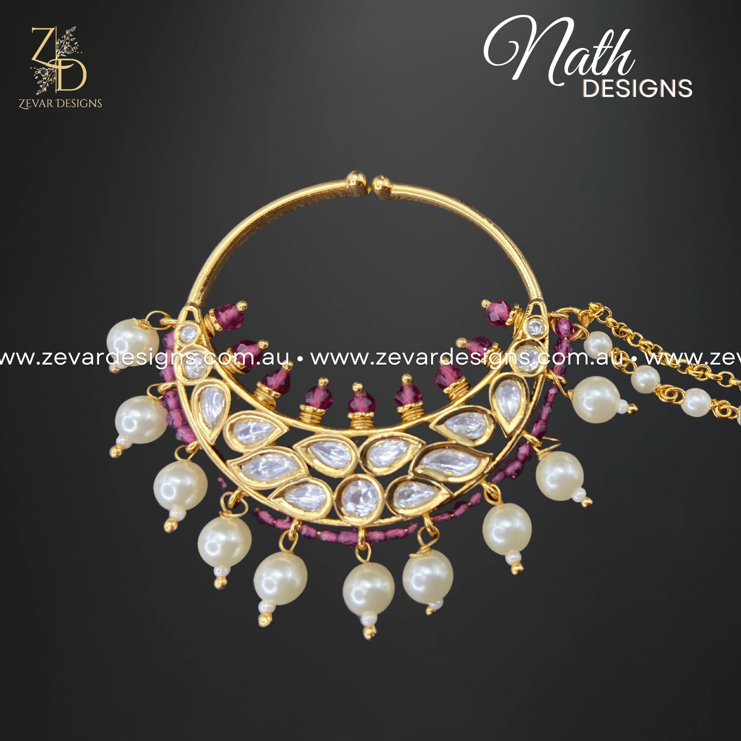 Zevar Designs Accessories Kundan Nath Red