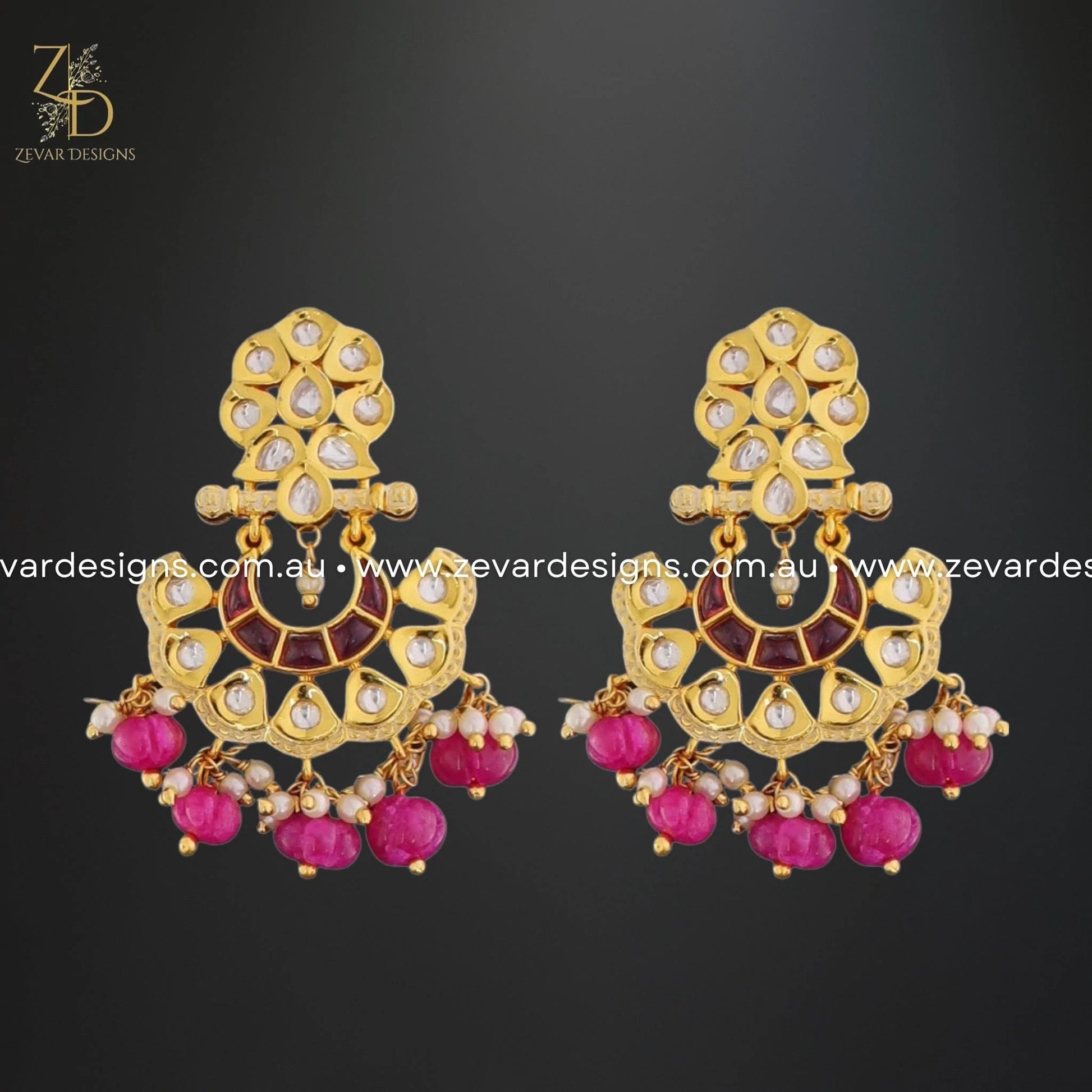 Zevar Designs Long Necklace Sets Kundan Pendant Set in Hot Pink