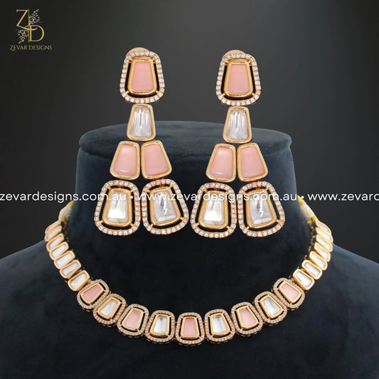 Zevar Designs Necklace Sets Kundan Polki AD Necklace Set - Pink