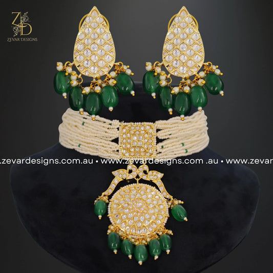 Zevar Designs Necklace Sets Kundan Polki Choker - Green