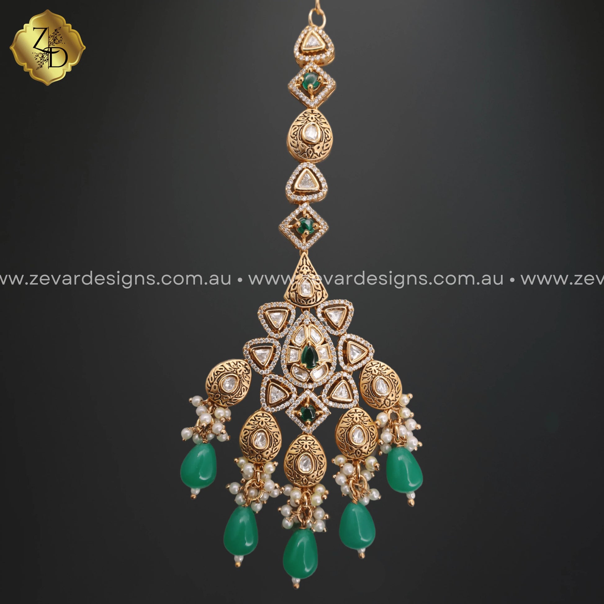 Zevar Designs Designer Necklace Sets Kundan Polki Choker Set with Tikka - Green