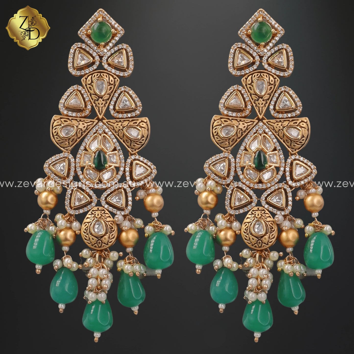 Zevar Designs Designer Necklace Sets Kundan Polki Choker Set with Tikka - Green