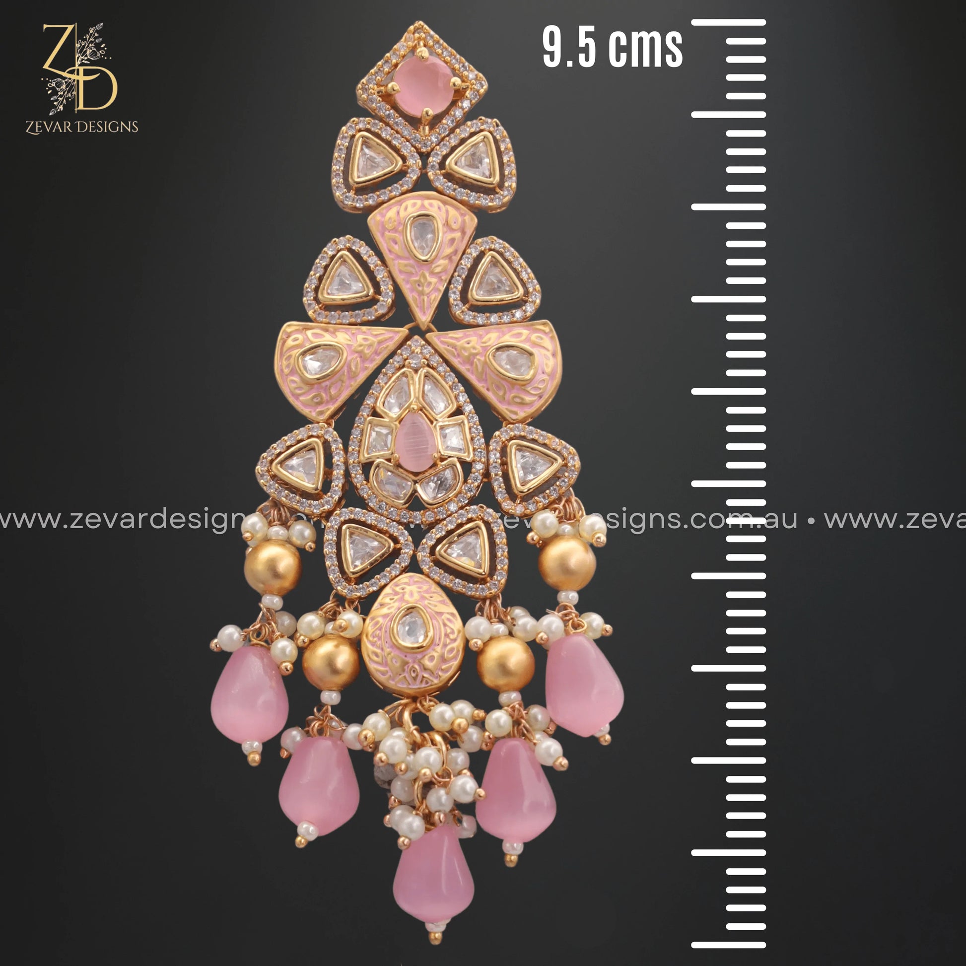 Zevar Designs Designer Necklace Sets Kundan Polki Choker Set with Tikka - Pink