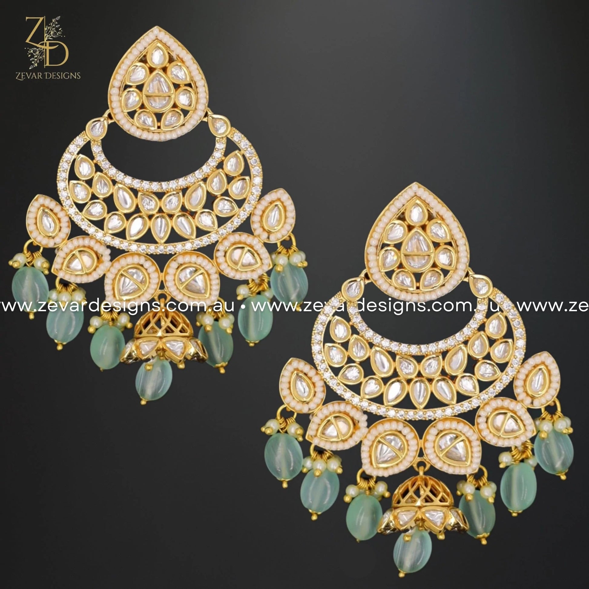 Zevar Designs Kundan Earrings Kundan Polki Earrings in Mint