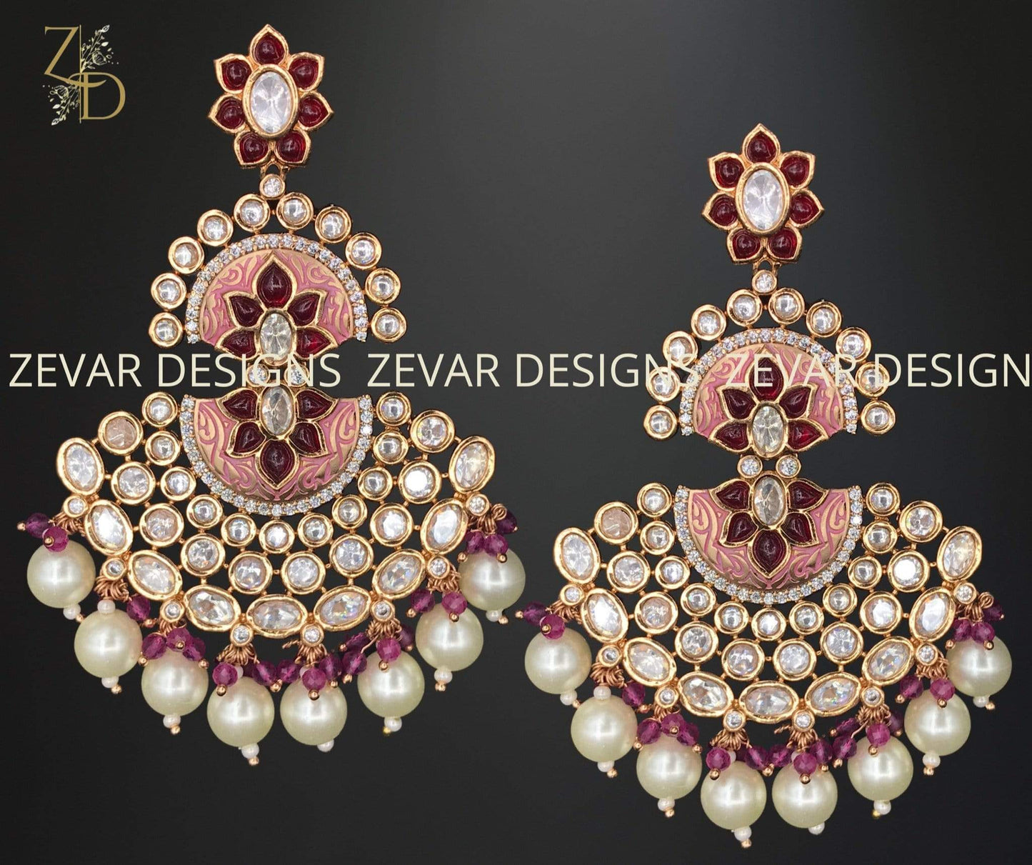 Zevar Designs Kundan Kundan Polki Earrings - Red