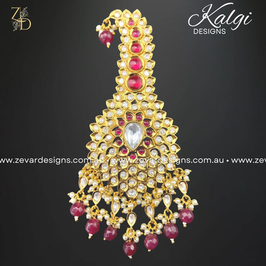 Zevar Designs Accessories Kundan Polki Kalgi - Red