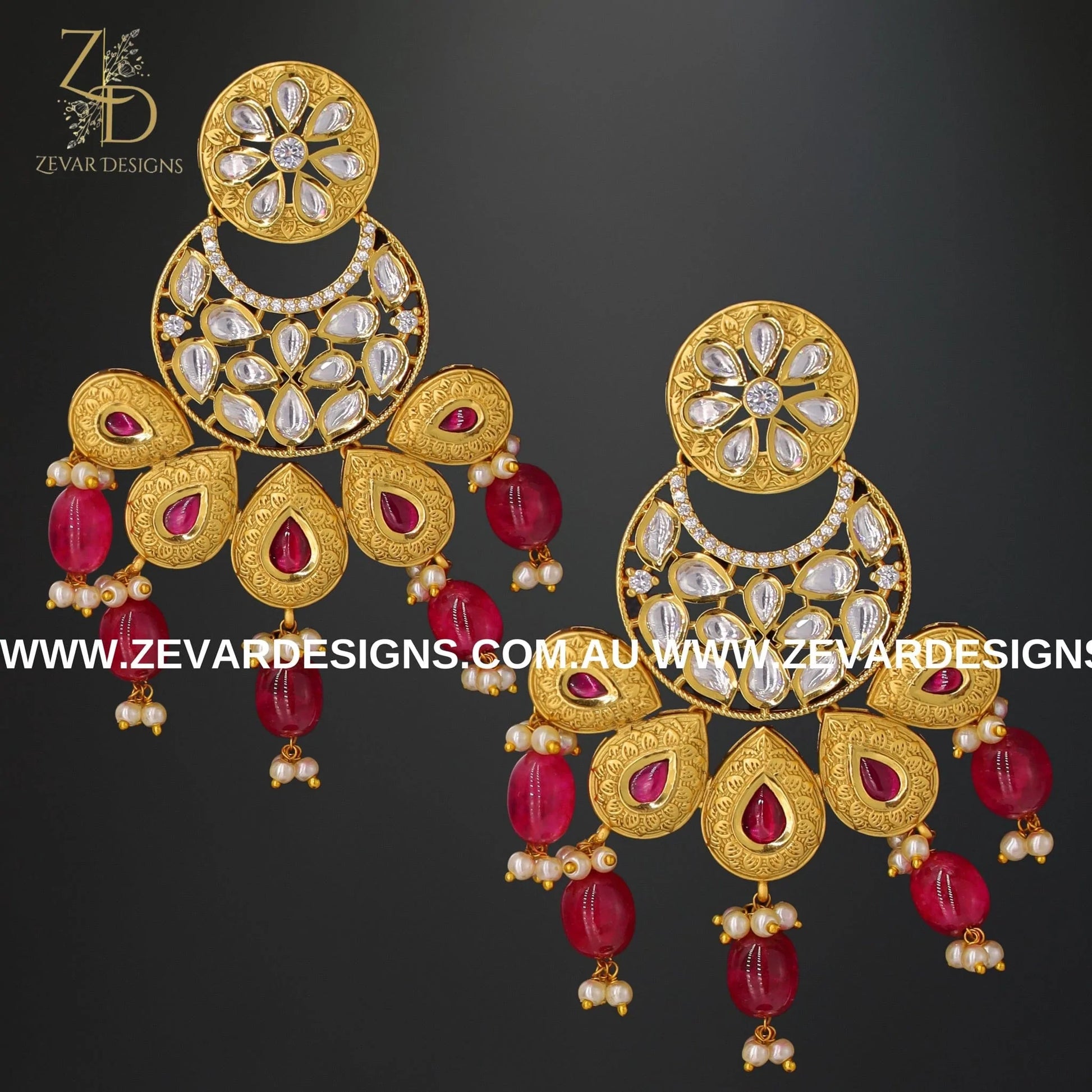 Zevar Designs Long Necklace Sets Kundan Polki Long Set - Ruby Red