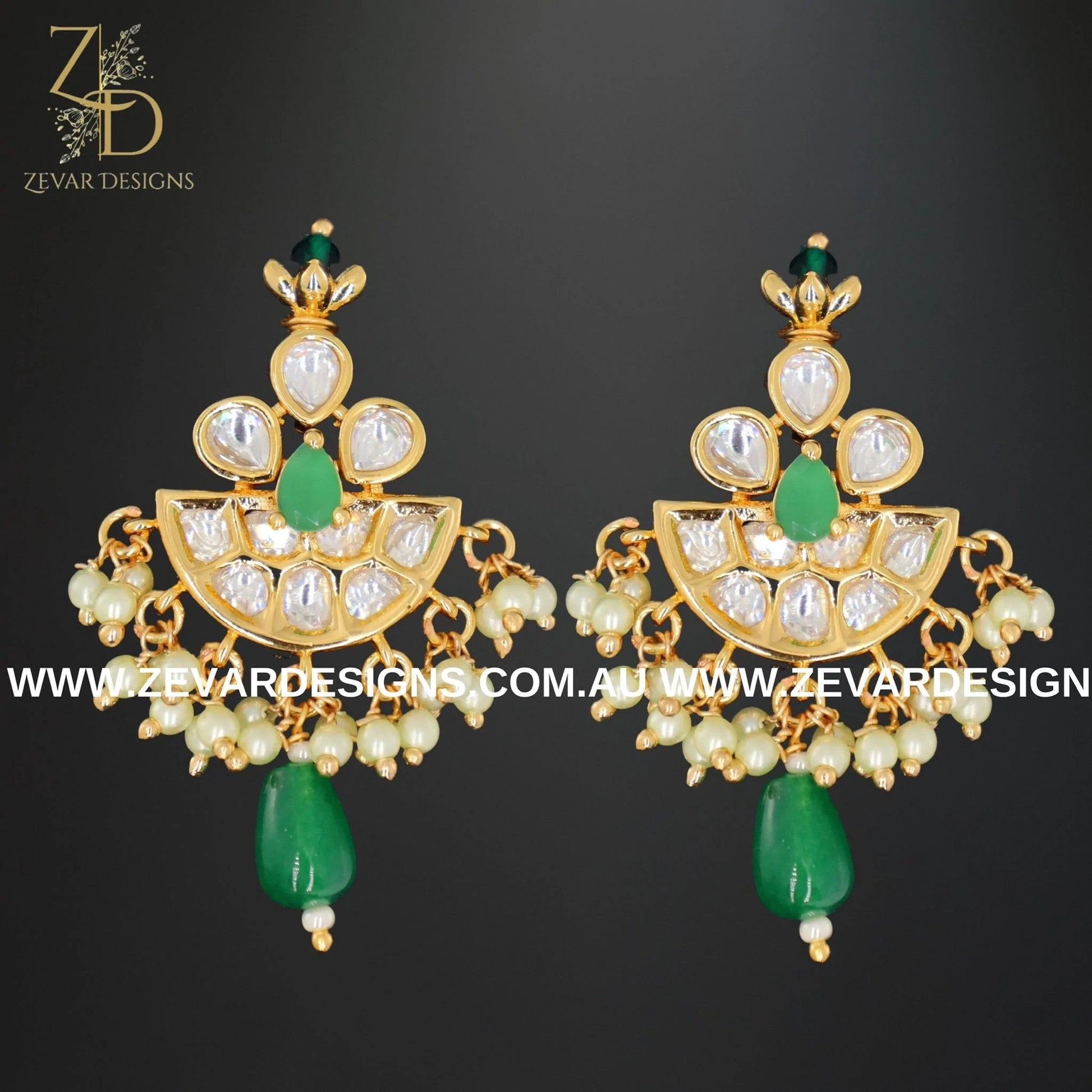 Zevar Designs Necklace Sets Kundan Polki Necklace Set in Emerald Green