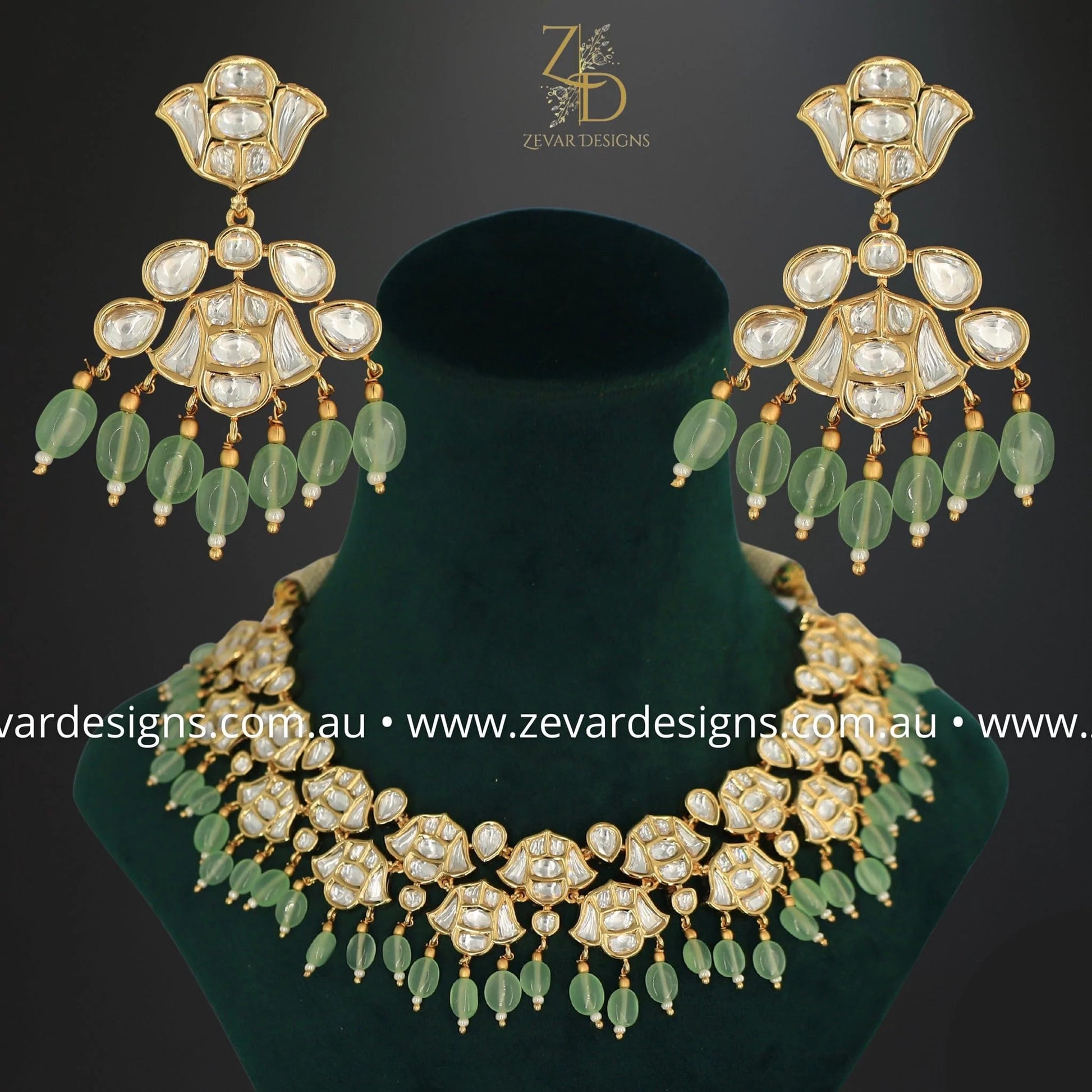 Zevar Designs Necklace Sets Kundan Polki Necklace Set in Mint