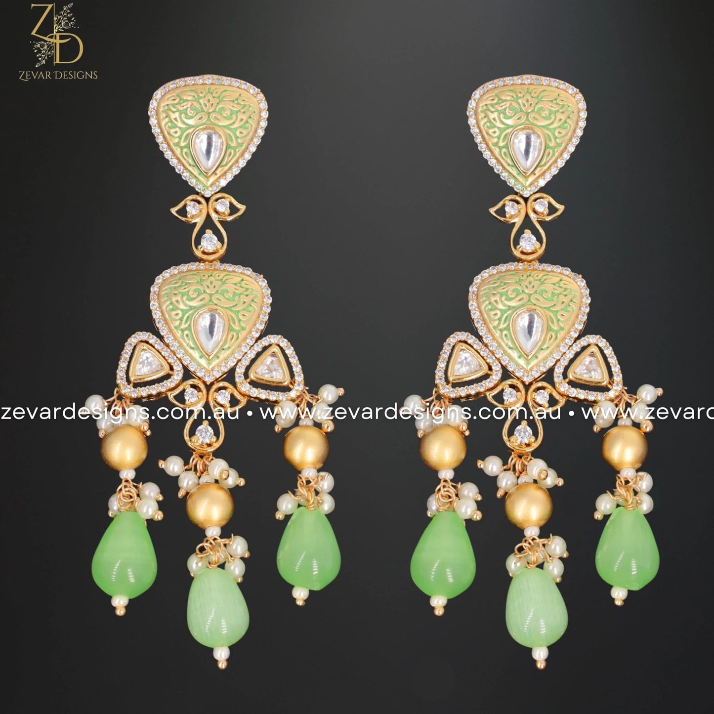 Zevar Designs Necklace Sets Kundan Polki Necklace Set with Meena - Mint