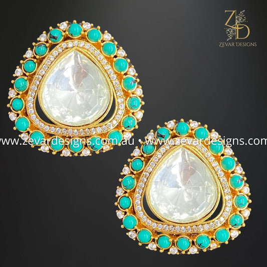 Zevar Designs Kundan Studs Kundan Polki Studs - Green