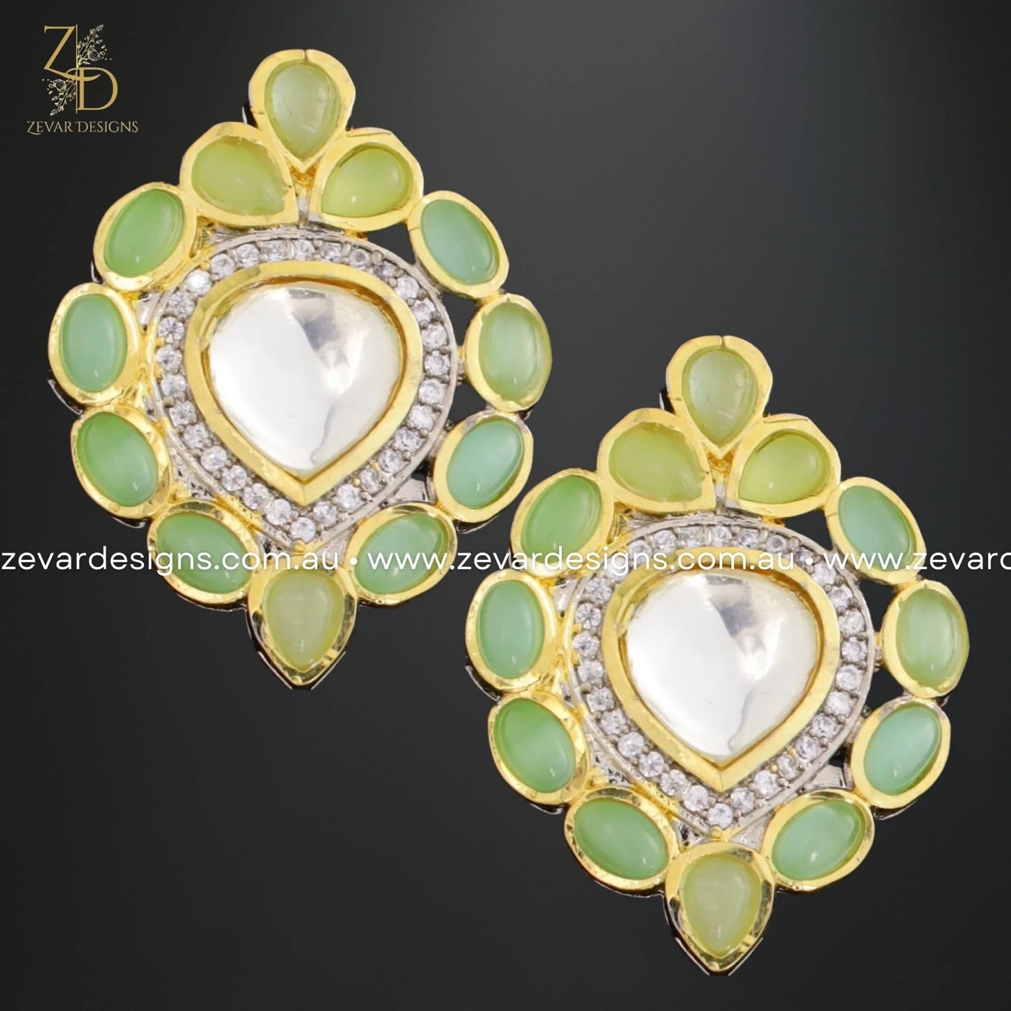 Zevar Designs Kundan Studs Kundan Polki Studs - Mint