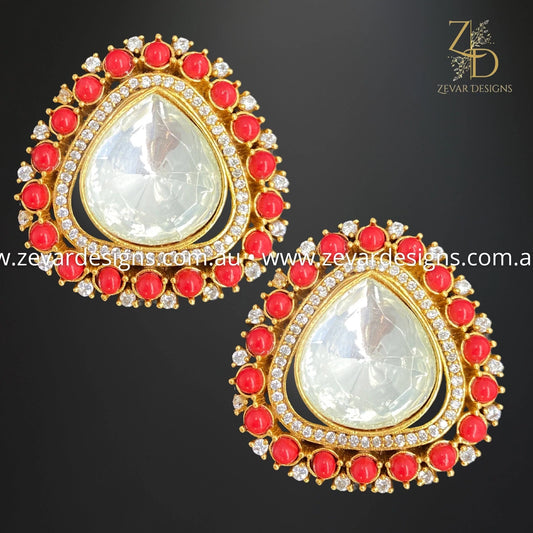 Zevar Designs Kundan Studs Kundan Polki Studs - Orange