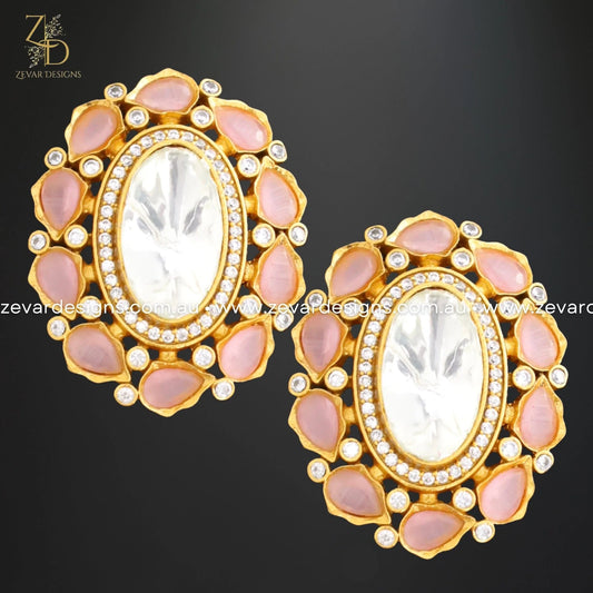 Zevar Designs Kundan Studs Kundan Polki Studs - Pink