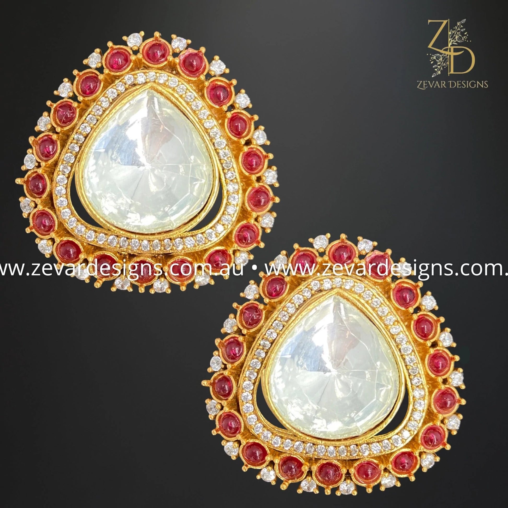 Zevar Designs Kundan Studs Kundan Polki Studs - Red